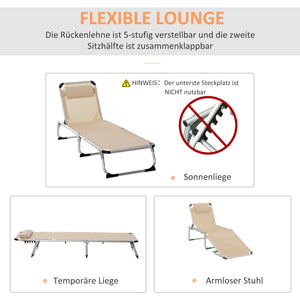 Liegestuhl 5-fach verstellbare Gartenliege aus Aluminium Beige