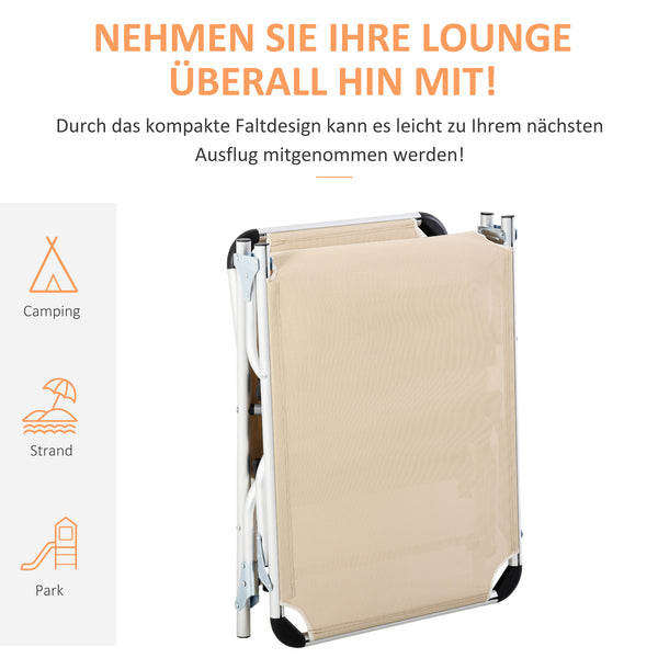 Liegestuhl 5-fach verstellbare Gartenliege aus Aluminium Beige
