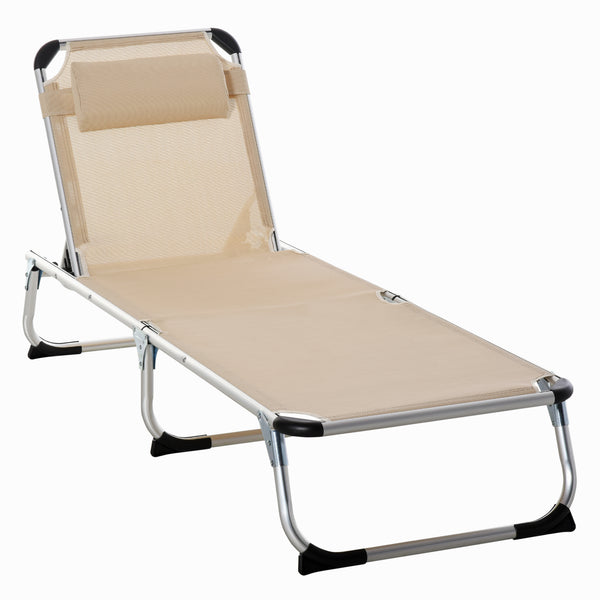 Liegestuhl 5-fach verstellbare Gartenliege aus Aluminium Beige