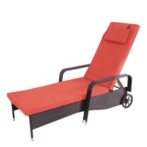 Liegestuhl Carrara Gartenliege Rattan mit Räder Anthrazit Kissen terakotta