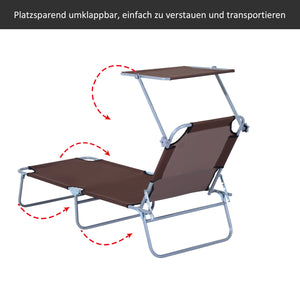Liegestuhl klappbar mit Sonnenschutz Braun