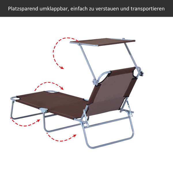 Liegestuhl klappbar mit Sonnenschutz Braun