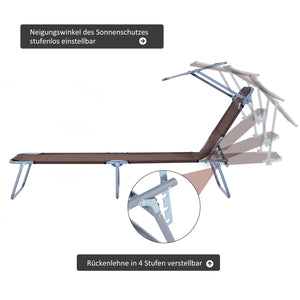 Liegestuhl klappbar mit Sonnenschutz Braun