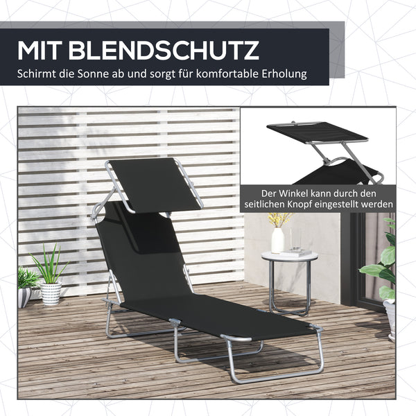 Liegestuhl mit Sonnenschutz Schwarz