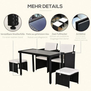 5-teilige Polyrattan Sitzgruppe Essgruppe Gartenset Garnitur mit Kissen Schwarz