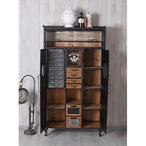 VITRINENSCHRANK LOFT SCHUBLADENSCHRANK METALLSCHRANK VITRINE INDUSTRIAL KOMMODE