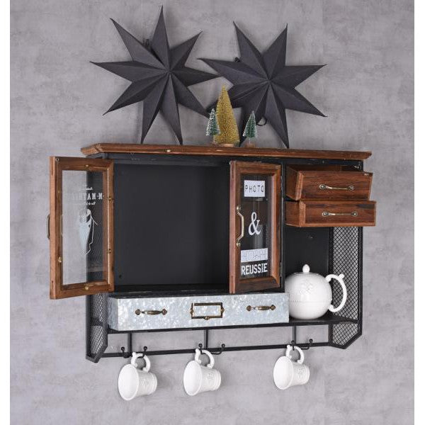 Wandschrank „VILLA SOFIA“ – Retro Hängevitrine aus Holz mit Glastüren