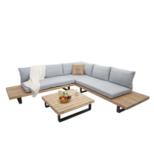 Lounge Gartenmöbel Set Akazie Holz Aluminium, hellbraun, hellgrau