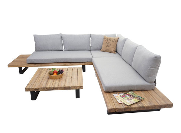 Lounge Gartenmöbel Set Akazie Holz Aluminium, hellbraun, hellgrau