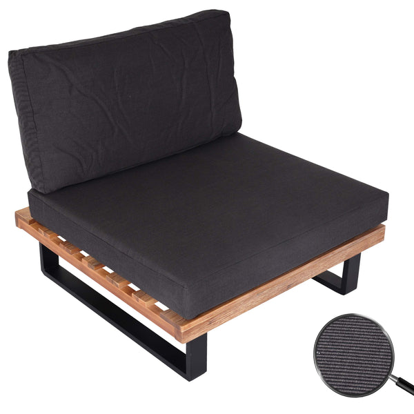 Lounge Gartensessel Akazienholz mit dunkelgrauen Polstern