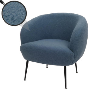 Lounge-Sessel Clubsessel Cocktailsessel Bouclé Stoff Metall blau