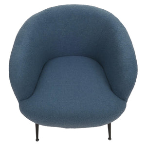 Lounge-Sessel Clubsessel Cocktailsessel Bouclé Stoff Metall blau