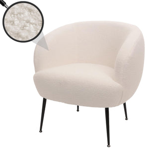 Lounge-Sessel Clubsessel Cocktailsessel Bouclé Stoff Metall weiss