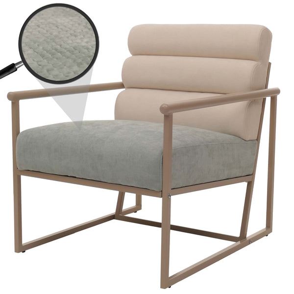 Lounge-Sessel Clubsessel Stoff Metall beige Polster blau-grün