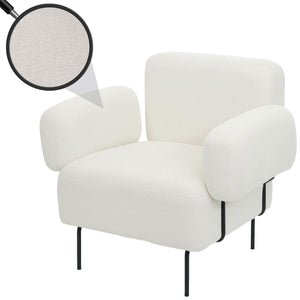 Lounge-Sessel Cocktailsessel Bouclé Stoff Metall creme-weiss