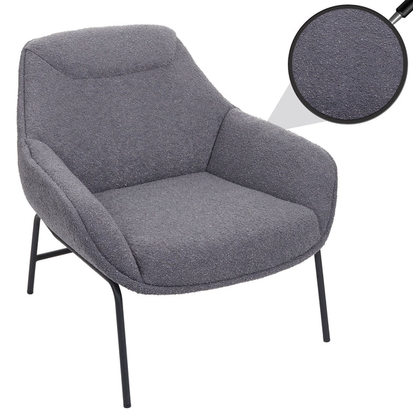 Lounge-Sessel Cocktailsessel Bouclé Stoff Metall dunkelgrau
