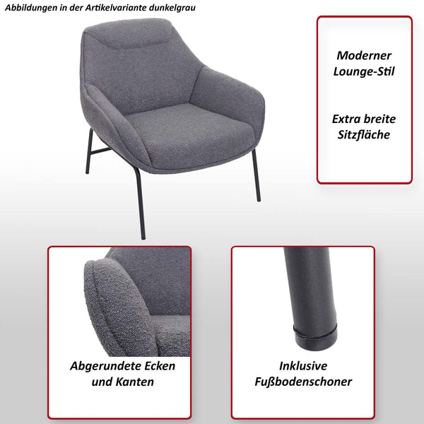 Lounge-Sessel Cocktailsessel Bouclé Stoff Metall dunkelgrau