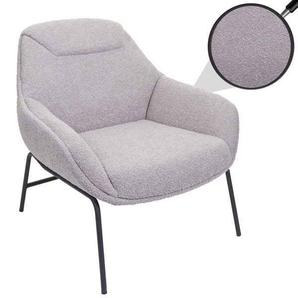 Lounge-Sessel Cocktailsessel Bouclé Stoff Metall hellgrau