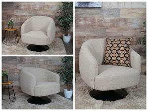 Lounge-Sessel Cocktailsessel drehbar Bouclé Stoff Metall creme-beige