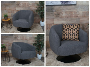 Lounge-Sessel Cocktailsessel drehbar Bouclé Stoff Metall dunkelgrau