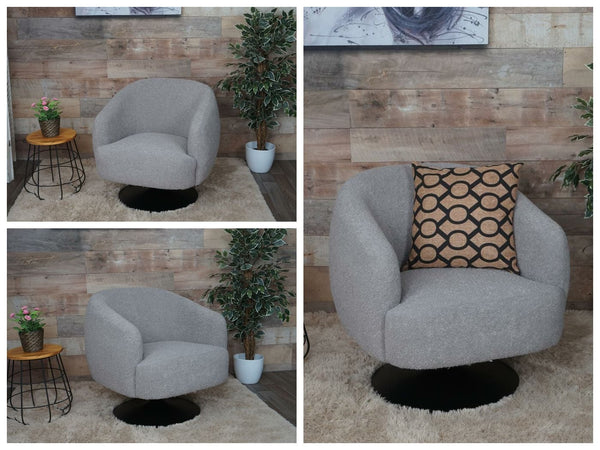 Lounge-Sessel Cocktailsessel drehbar Bouclé Stoff Metall hellgrau