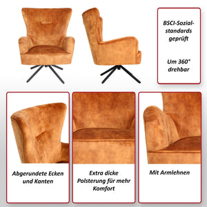 Lounge-Sessel Cocktailsessel drehbar Vintage Samt Metall gold-braun