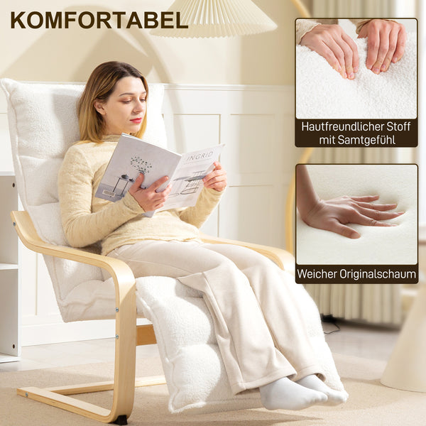 Lounge Sessel verstellbar mit Fussstütze aus Holz weiss