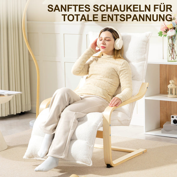 Lounge Sessel verstellbar mit Fussstütze aus Holz weiss