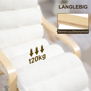 Lounge Sessel verstellbar mit Fussstütze aus Holz weiss