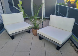 Lounge-Sessel Garten-Sessel Akazie Holz Aluminium braun Polster dunkelgrau