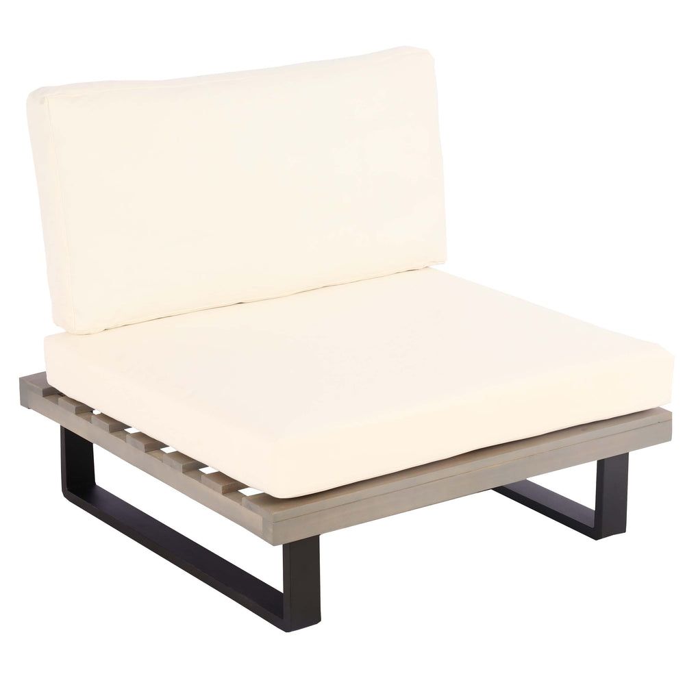 Lounge-Sessel Garten-Sessel Akazie Holz Aluminium grau Polster cremeweiss