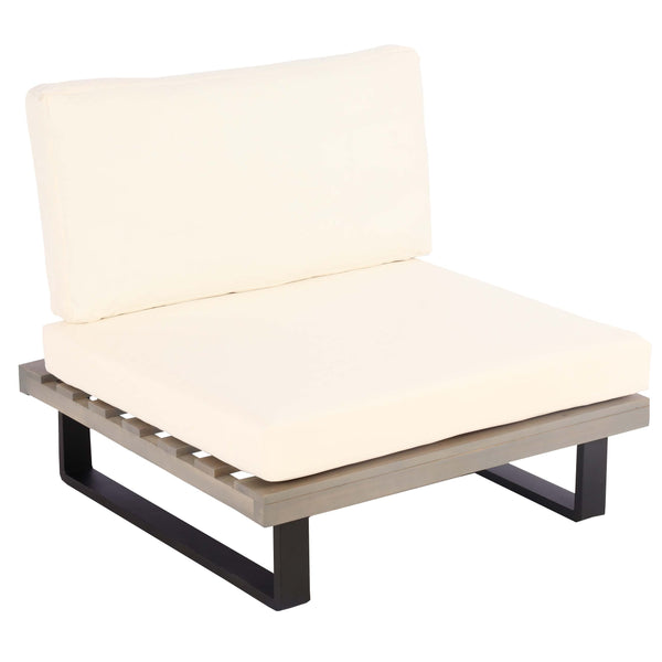 Lounge-Sessel Garten-Sessel Akazie Holz Aluminium grau Polster cremeweiss
