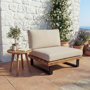 Lounge-Sessel Garten-Sessel Akazie Holz Aluminium hellbraun Polster beige