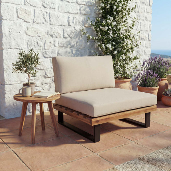 Lounge-Sessel Garten-Sessel Akazie Holz Aluminium hellbraun Polster beige
