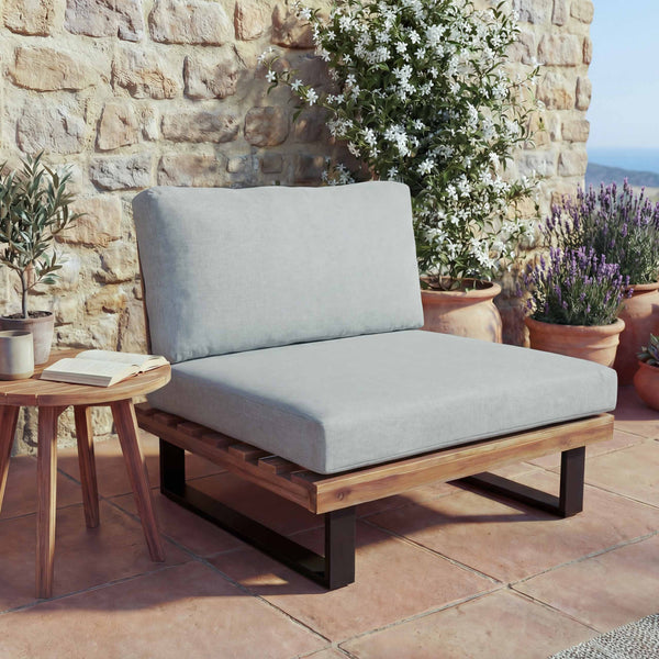 Lounge-Sessel Garten-Sessel Akazie Holz Aluminium hellbraun Polster hellgrau