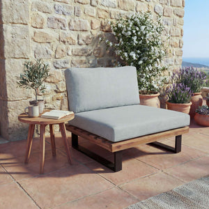 Lounge-Sessel Garten-Sessel Akazie Holz Aluminium hellbraun Polster hellgrau