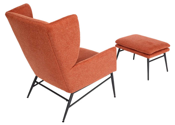 Lounge-Sessel mit Ottomane Ohrensessel Cocktailsessel Stoff terracotta-braun