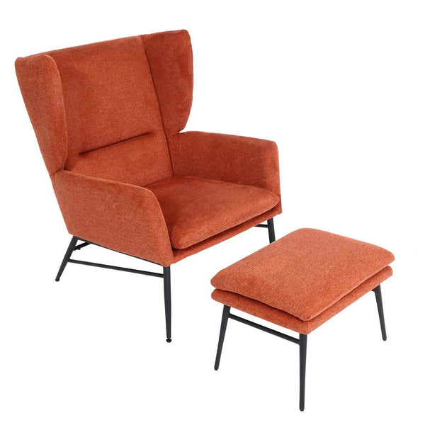 Lounge-Sessel mit Ottomane Ohrensessel Cocktailsessel Stoff terracotta-braun