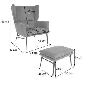 Lounge-Sessel mit Ottomane Ohrensessel Cocktailsessel Stoff terracotta-braun