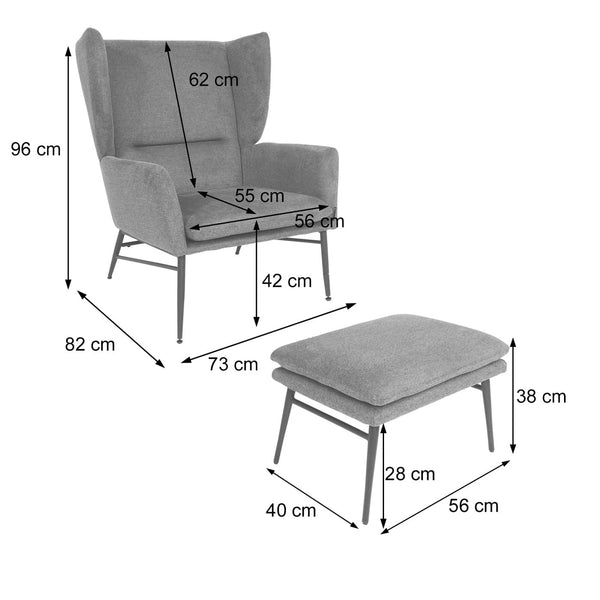 Lounge-Sessel mit Ottomane Ohrensessel Cocktailsessel Stoff terracotta-braun