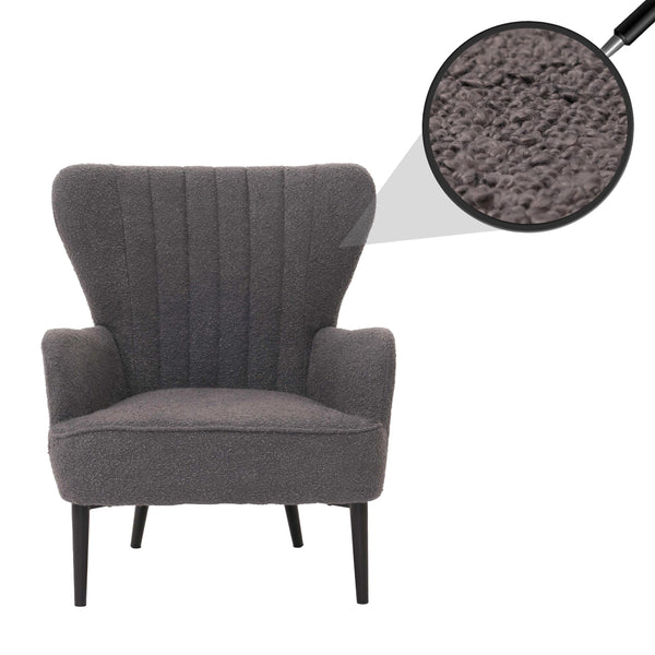 Lounge-Sessel Ohrensessel Retro Vintage Bouclé Öko-Tex dunkelgrau