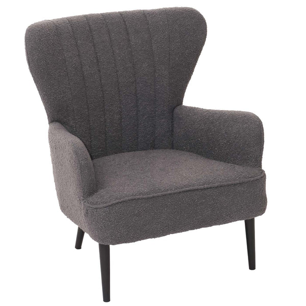 Lounge-Sessel Ohrensessel Retro Vintage Bouclé Öko-Tex dunkelgrau