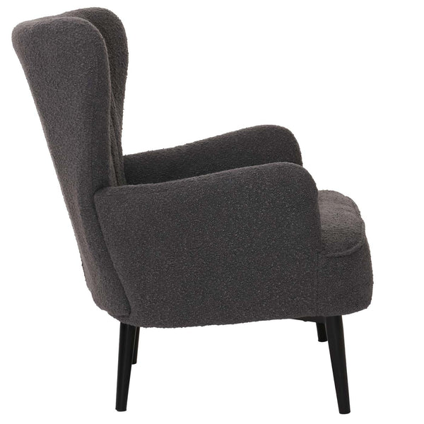 Lounge-Sessel Ohrensessel Retro Vintage Bouclé Öko-Tex dunkelgrau