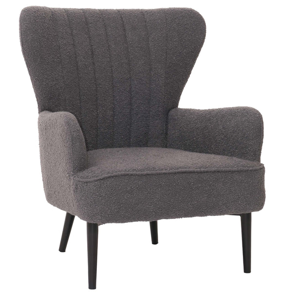 Lounge-Sessel Ohrensessel Retro Vintage Bouclé Öko-Tex dunkelgrau
