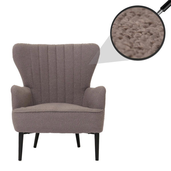 Lounge-Sessel Ohrensessel Retro Vintage Bouclé Öko-Tex hellgrau