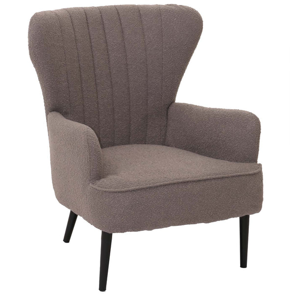 Lounge-Sessel Ohrensessel Retro Vintage Bouclé Öko-Tex hellgrau