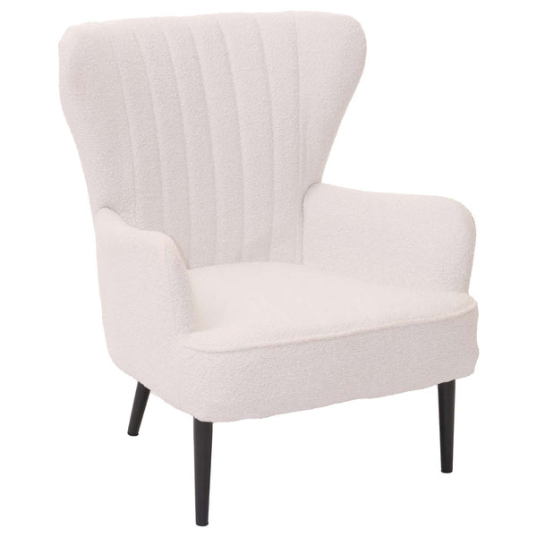 Lounge-Sessel Ohrensessel Retro Vintage Bouclé Öko-Tex weiss