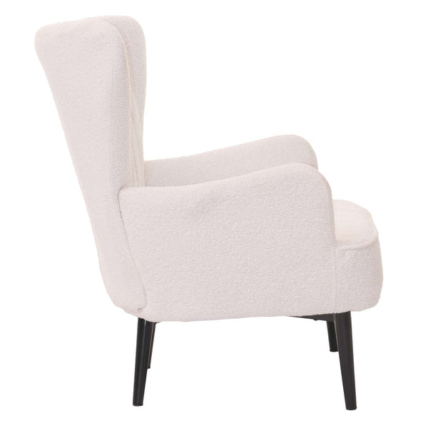 Lounge-Sessel Ohrensessel Retro Vintage Bouclé Öko-Tex weiss