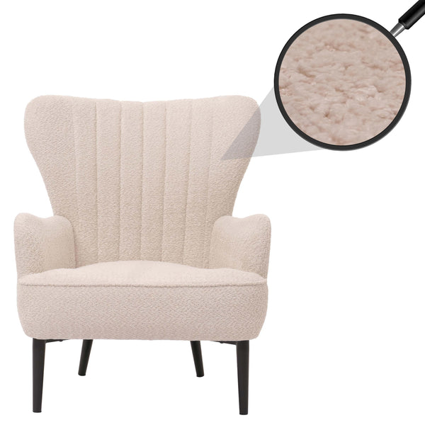 Lounge-Sessel Ohrensessel Retro Vintage Chenille Öko-Tex creme-beige