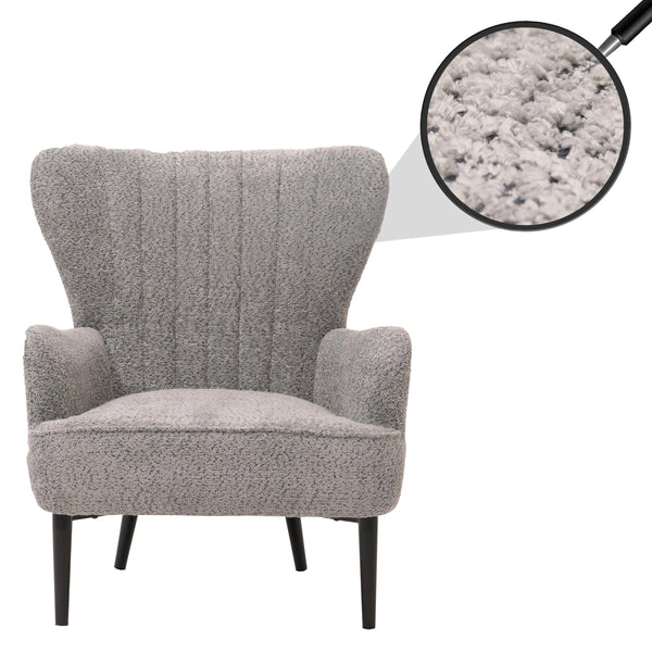 Lounge-Sessel Ohrensessel Retro Vintage Chenille Öko-Tex grau